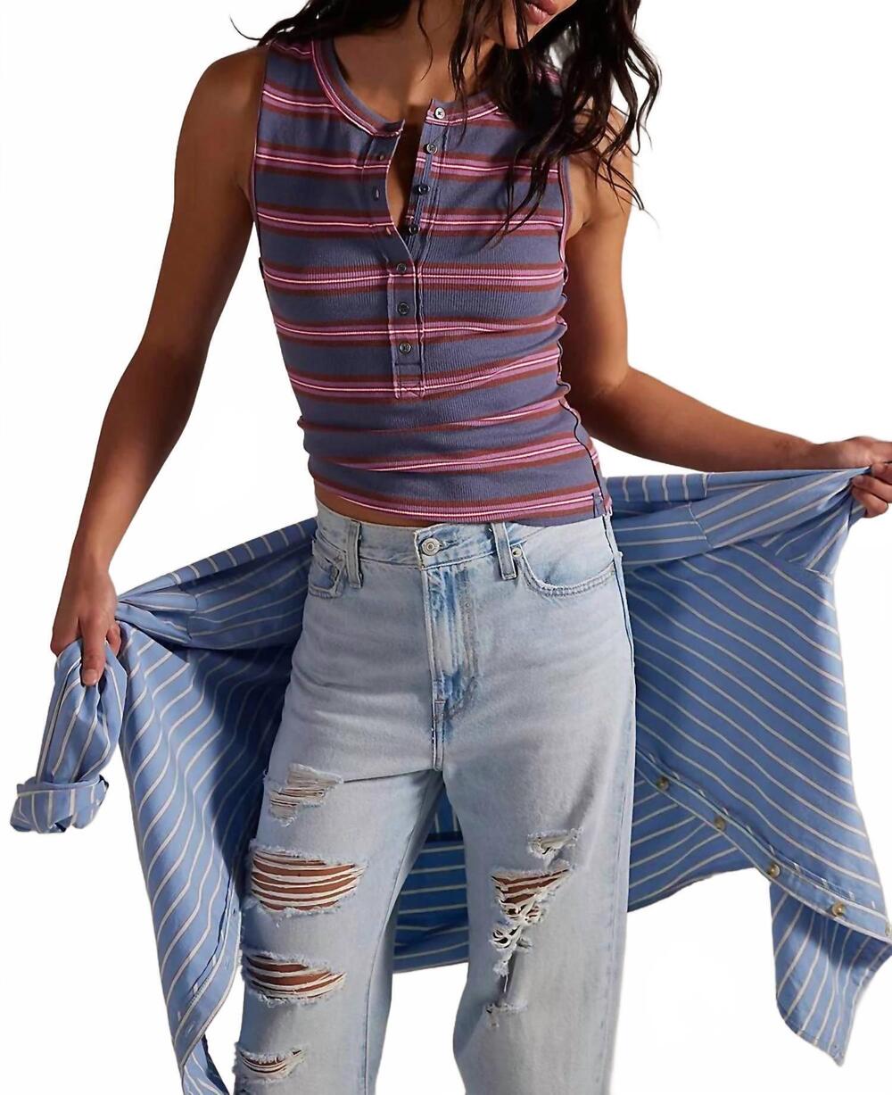 NEW FREE PEOPLE women's jamie henley striped tank top in navy combo